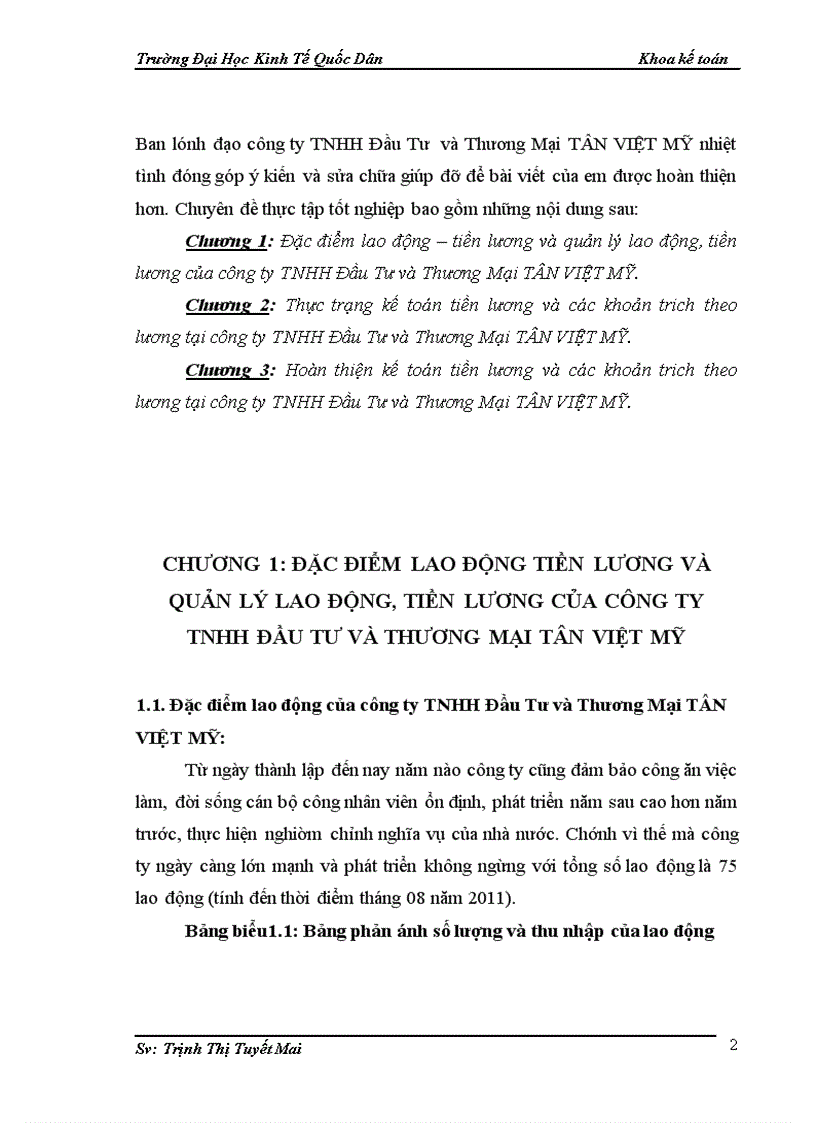 Thực trạng kế toán tiền lương và các khoản trich theo lương tại công ty TNHH Đầu Tư và Thương Mại TÂN VIỆT MỸ 1