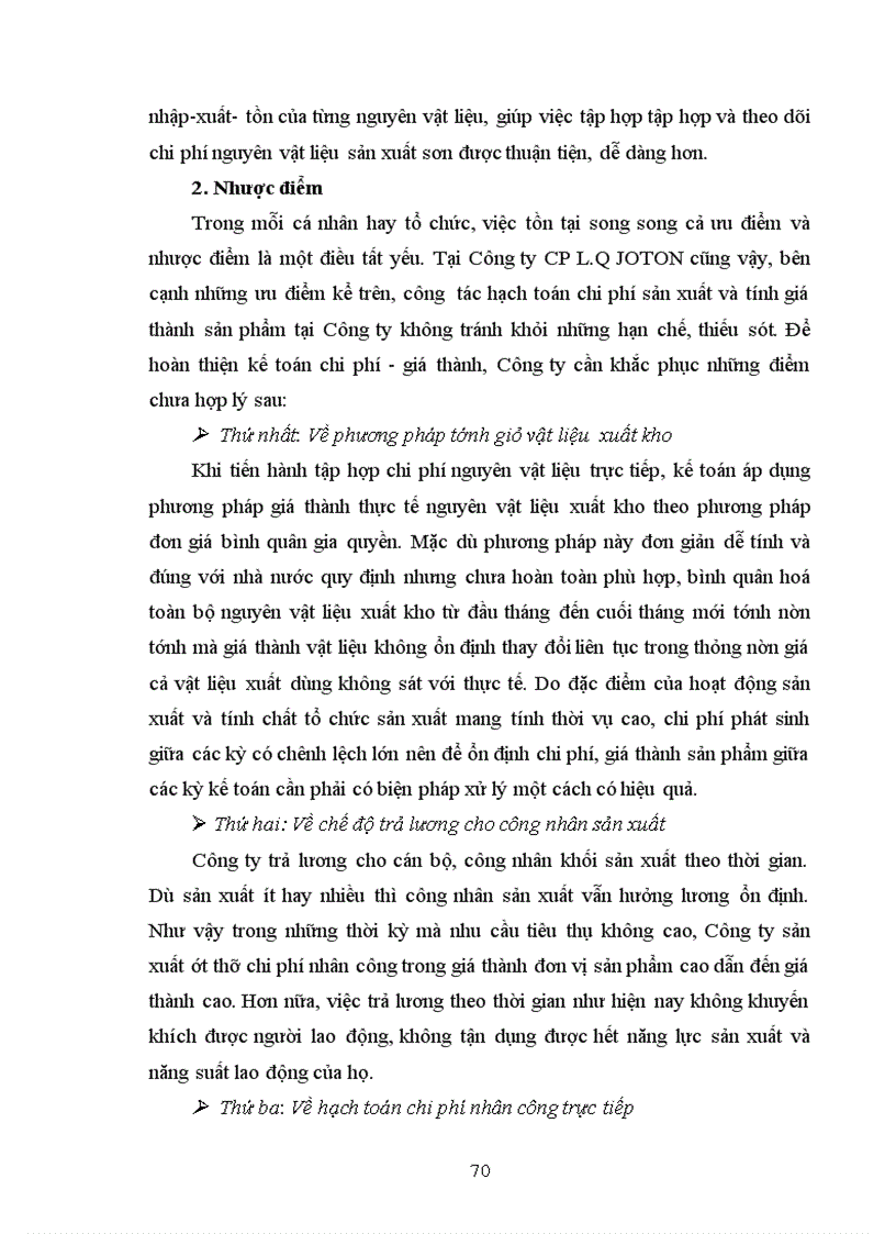 image for page Nhận xét và một số kiến nghị nhằm hoàn thiện công tác kế toán tập hợp chi phí sản xuất và tính giá thành sản phẩm tại Công ty Cp L Q JOTON Hà Nội