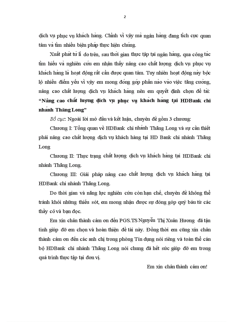 image for page Nâng cao chất lượng dịch vụ phục vụ khách hàng tại HDBank chi nhánh Thăng Long