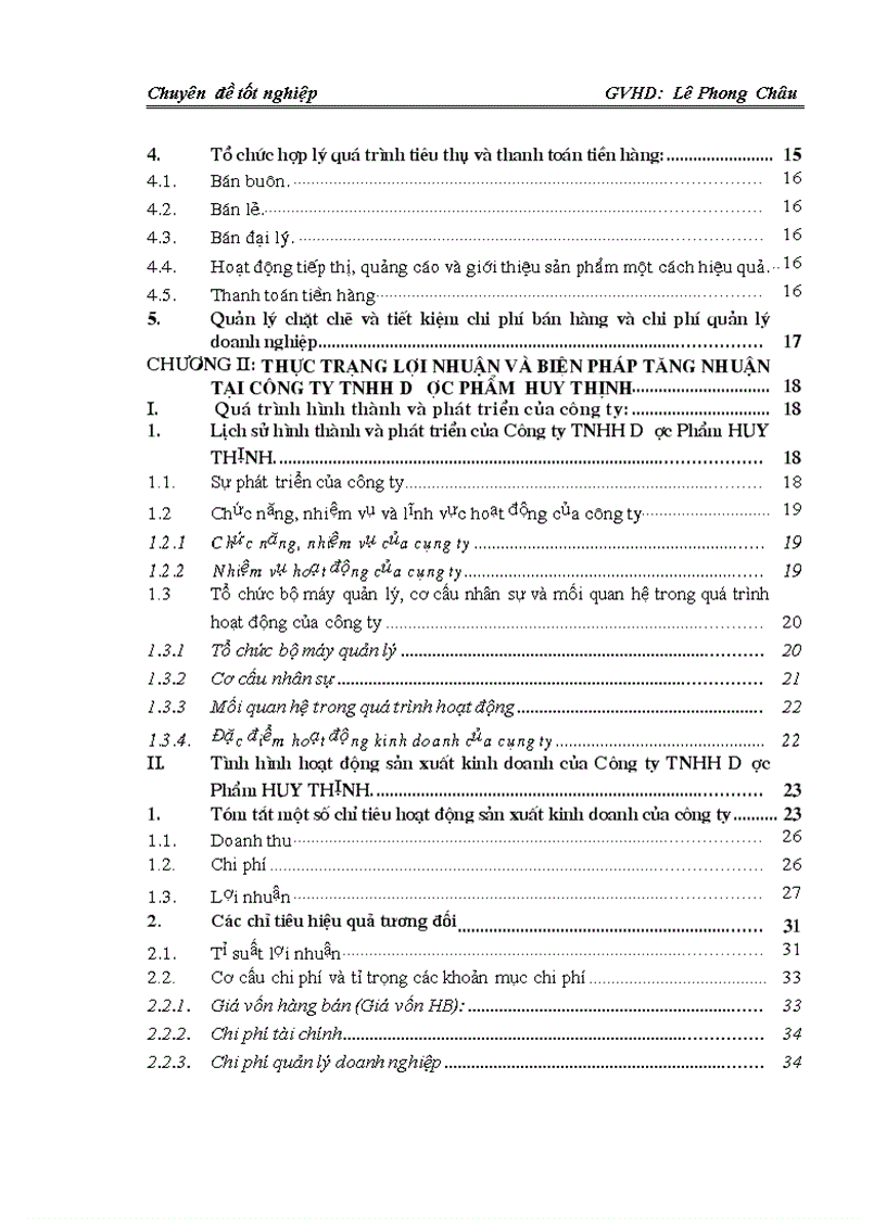 Lợi nhuận và một số biện pháp tài chính nhằm tăng lợi nhuận tại Công ty TNHH Dược Phẩm HUY THỊNH