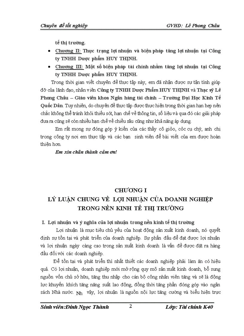 image for page Lợi nhuận và một số biện pháp tài chính nhằm tăng lợi nhuận tại Công ty TNHH Dược Phẩm HUY THỊNH