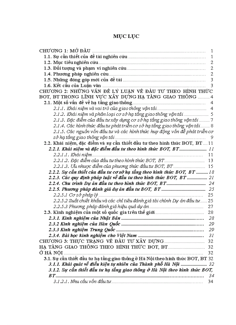 Đầu tư theo hình thức BOT BT trong lĩnh vực xây dựng hạ tầng giao thông ở Hà Nội giai đoạn 2006 đến 2020 1
