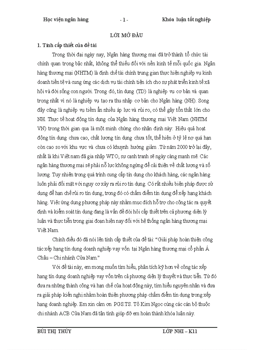 image for page Giải pháp hoàn thiện công tác xếp hạng tín dụng doanh nghiệp vay vốn tại Ngân hàng thương mại cổ phần Á Châu Chi nhánh Cửa Nam 1