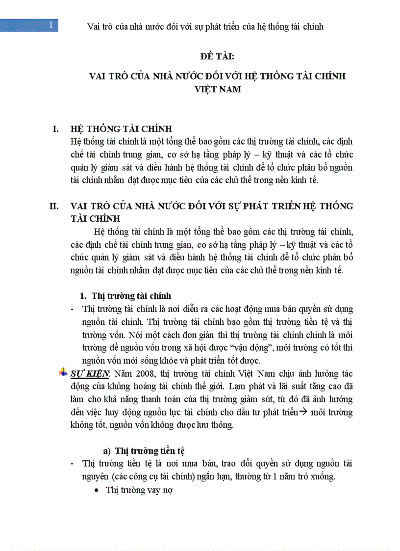Vai trò của nhà nước đối với hệ thống tài chính việt nam