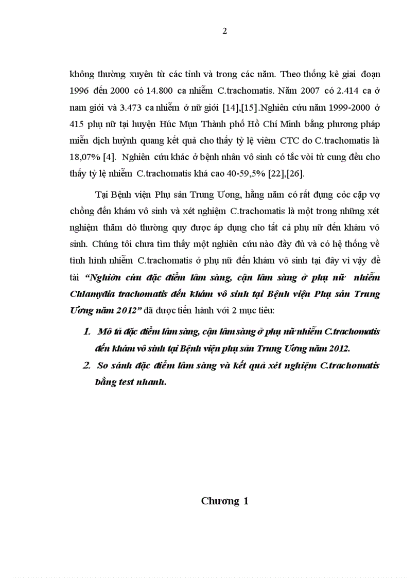 Nghiên cứu đặc điểm lâm sàng cận lâm sàng ở phụ nữ nhiễm Chlamydia trachomatis đến khám vô sinh tại Bệnh viện Phụ sản Trung Ương năm 2012 1