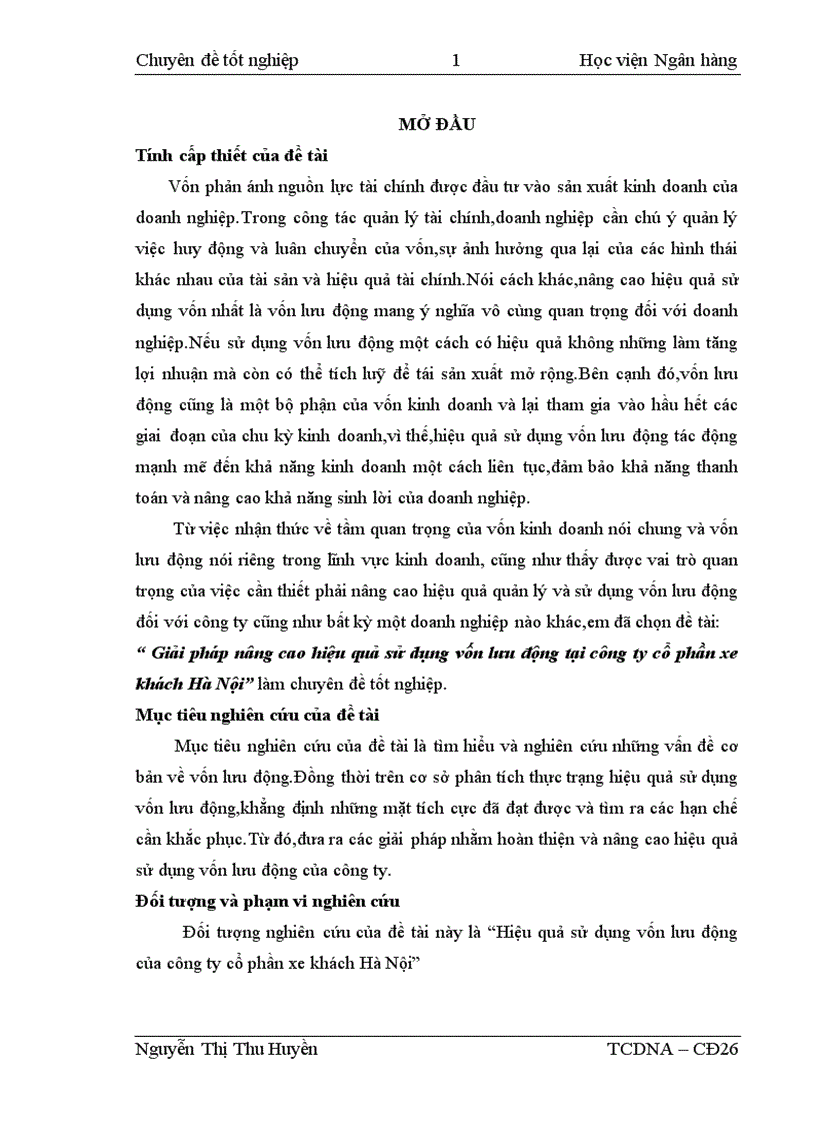 Giải pháp nâng cao hiệu quả sử dụng vốn lưu động tại công ty cổ phần xe khách Hà Nội