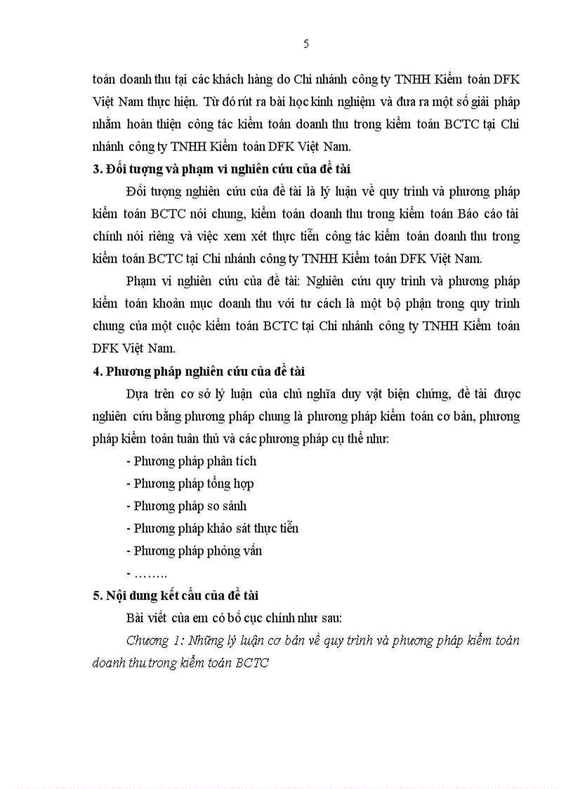 image for page Hoàn thiện quy trình và phương pháp kiểm toán doanh thu trong kiểm toán báo cáo tài chính tại Chi nhánh Công ty TNHH Kiểm toán DFK Việt Nam