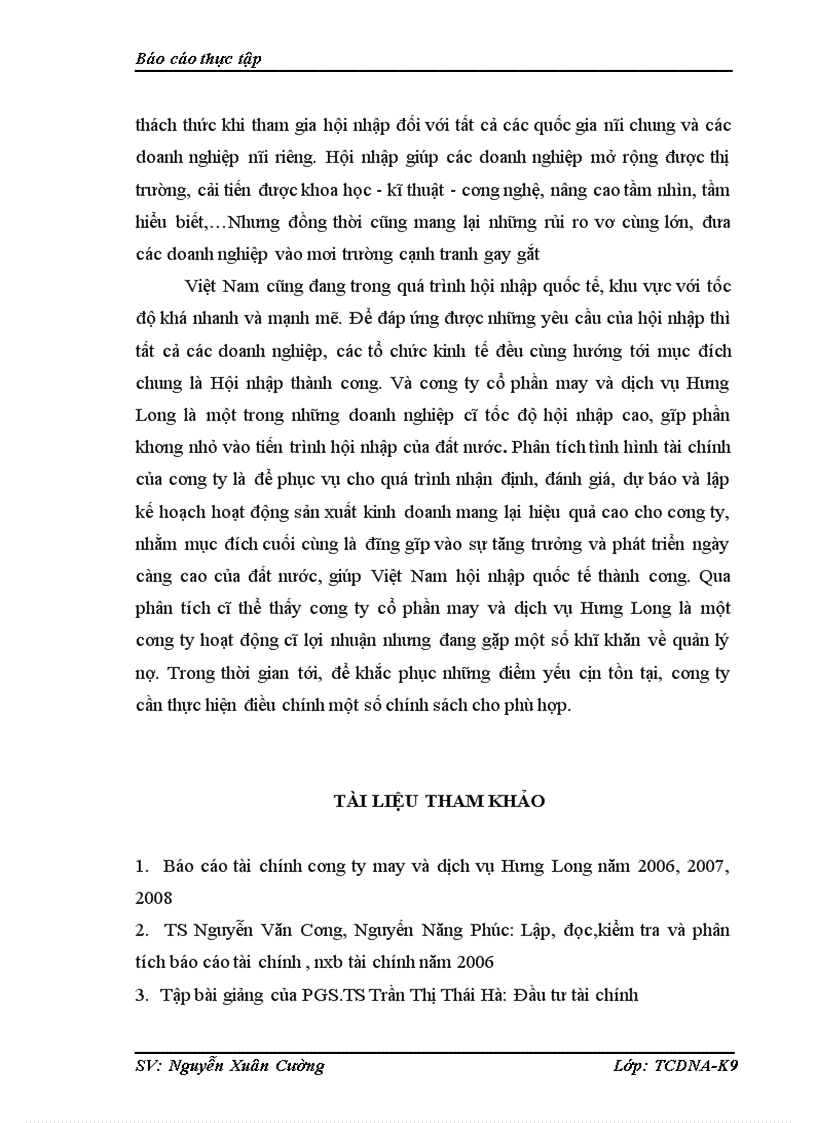 image for page Phân tích tình hình tài chính của công ty cổ phần may và dịch vụ Hưng Long