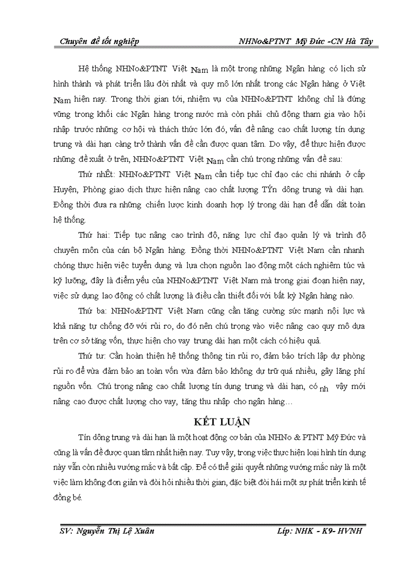 image for page Giải pháp nâng cao chất lượng tín dụng trung và dài hạn tại Chi nhánh NHNo PTNT Mỹ Đức