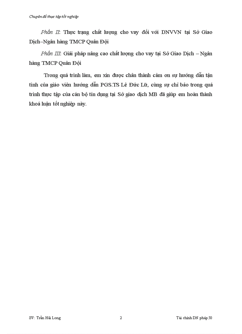 image for page Giải pháp nâng cao chất lượng cho vay đối với doanh nghiệp vừa và nhỏ tại Sở Giao Dịch Ngân hàng thương mại cổ phần Quân Đội