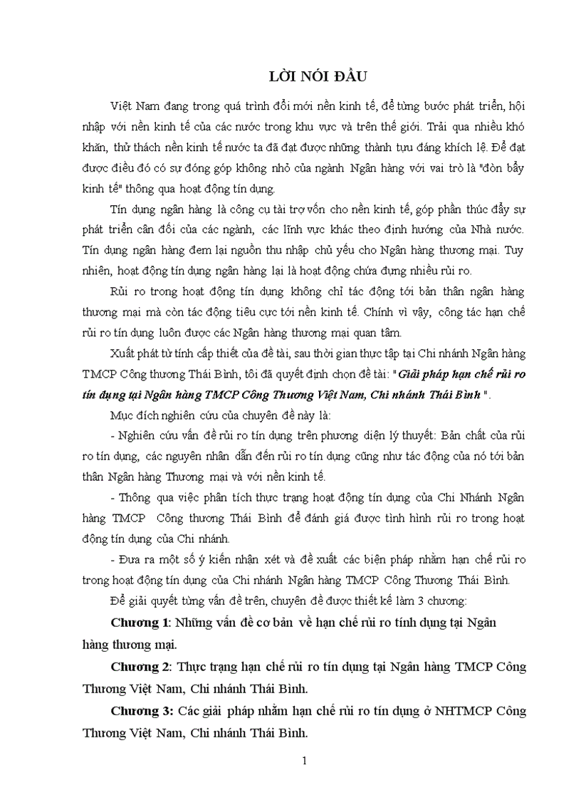 image for page Giải pháp hạn chế rủi ro tín dụng tại Ngân hàng TMCP Công Thương Việt Nam Chi nhánh Thái Bình