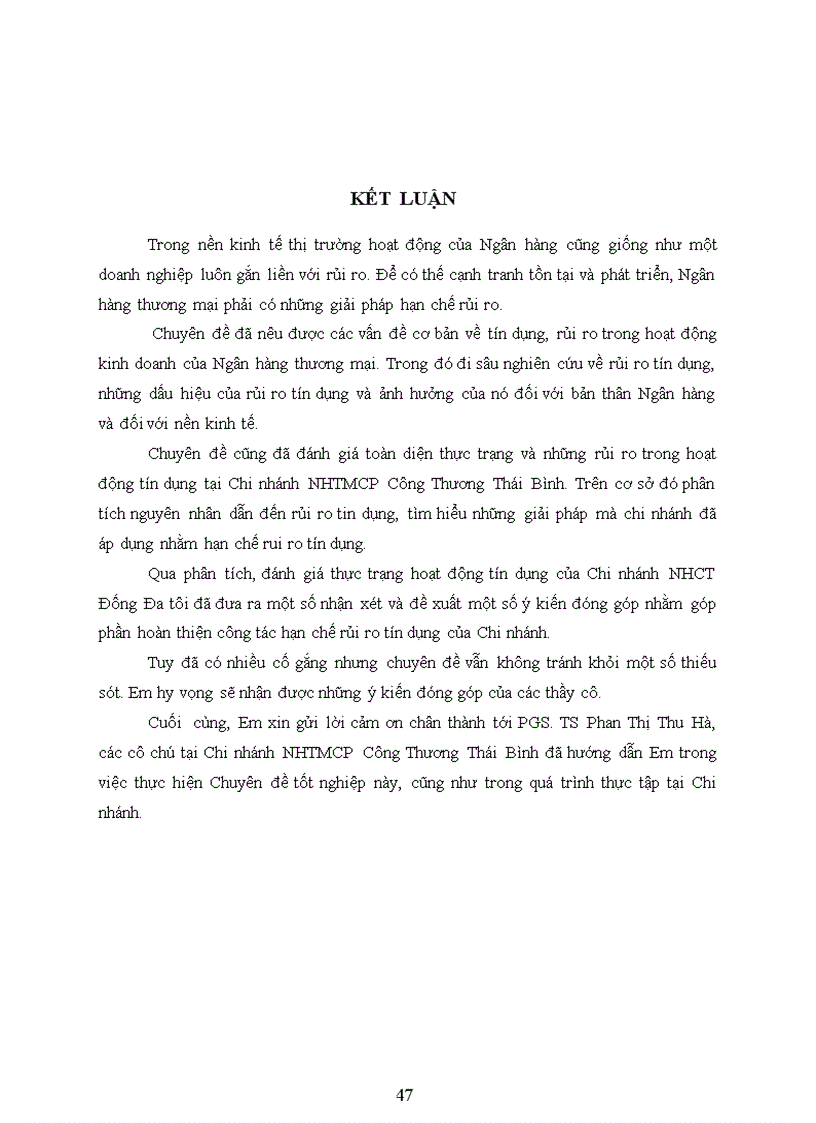 image for page Giải pháp hạn chế rủi ro tín dụng tại Ngân hàng TMCP Công Thương Việt Nam Chi nhánh Thái Bình