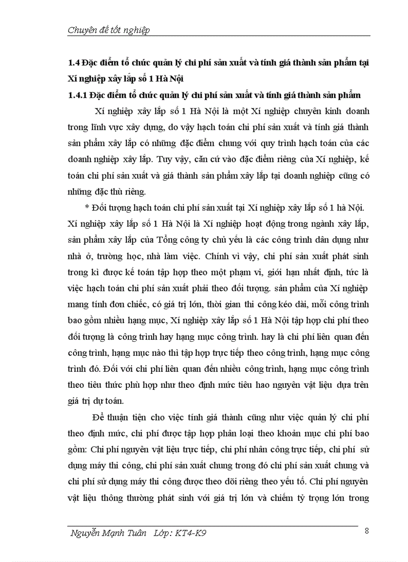image for page Hoàn thiện hạch toán chi phí sản xuất và tính giá thành sản phẩm xây lắp tại Xí nghiệp xây lắp số 1 Hà Nội
