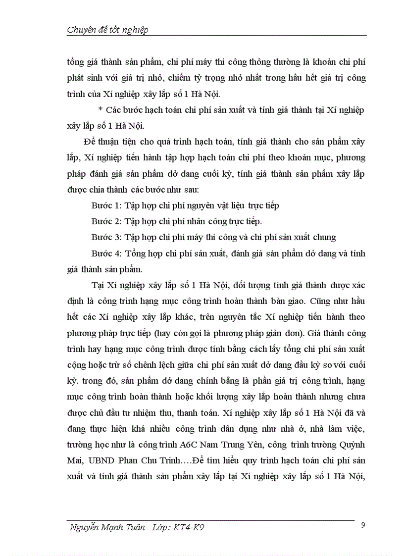 image for page Hoàn thiện hạch toán chi phí sản xuất và tính giá thành sản phẩm xây lắp tại Xí nghiệp xây lắp số 1 Hà Nội