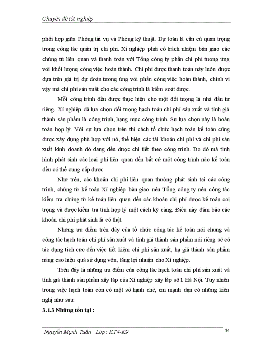 image for page Hoàn thiện hạch toán chi phí sản xuất và tính giá thành sản phẩm xây lắp tại Xí nghiệp xây lắp số 1 Hà Nội