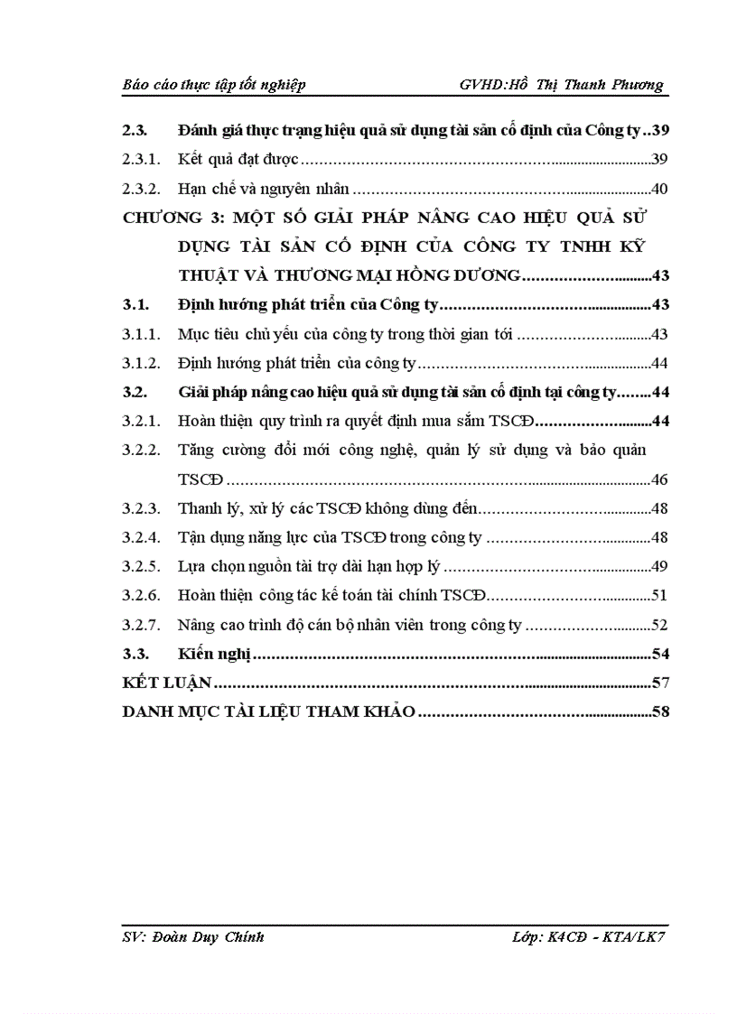 Một số giải pháp nâng cao hiệu quả sử dụng TSCĐ của Công ty TNHH kỹ thuật và thương mại Hồng Dương