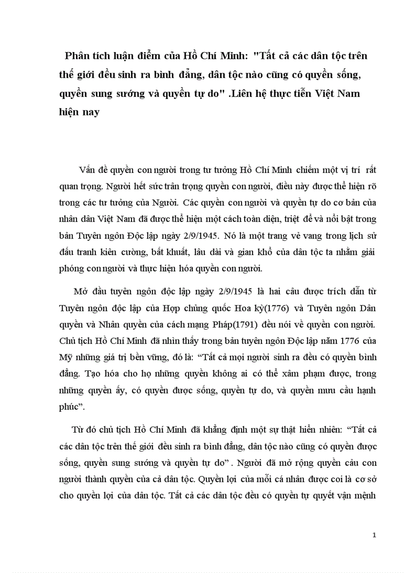 image for page Phân tích luận điểm của Hồ Chí Minh Tất cả các dân tộc trên thế giới đều sinh ra bình đẳng dân tộc nào cũng có quyền sống quyền sung sướng và quyền tự do Liên hệ thực tiễn Việt Nam hiện nay 3
