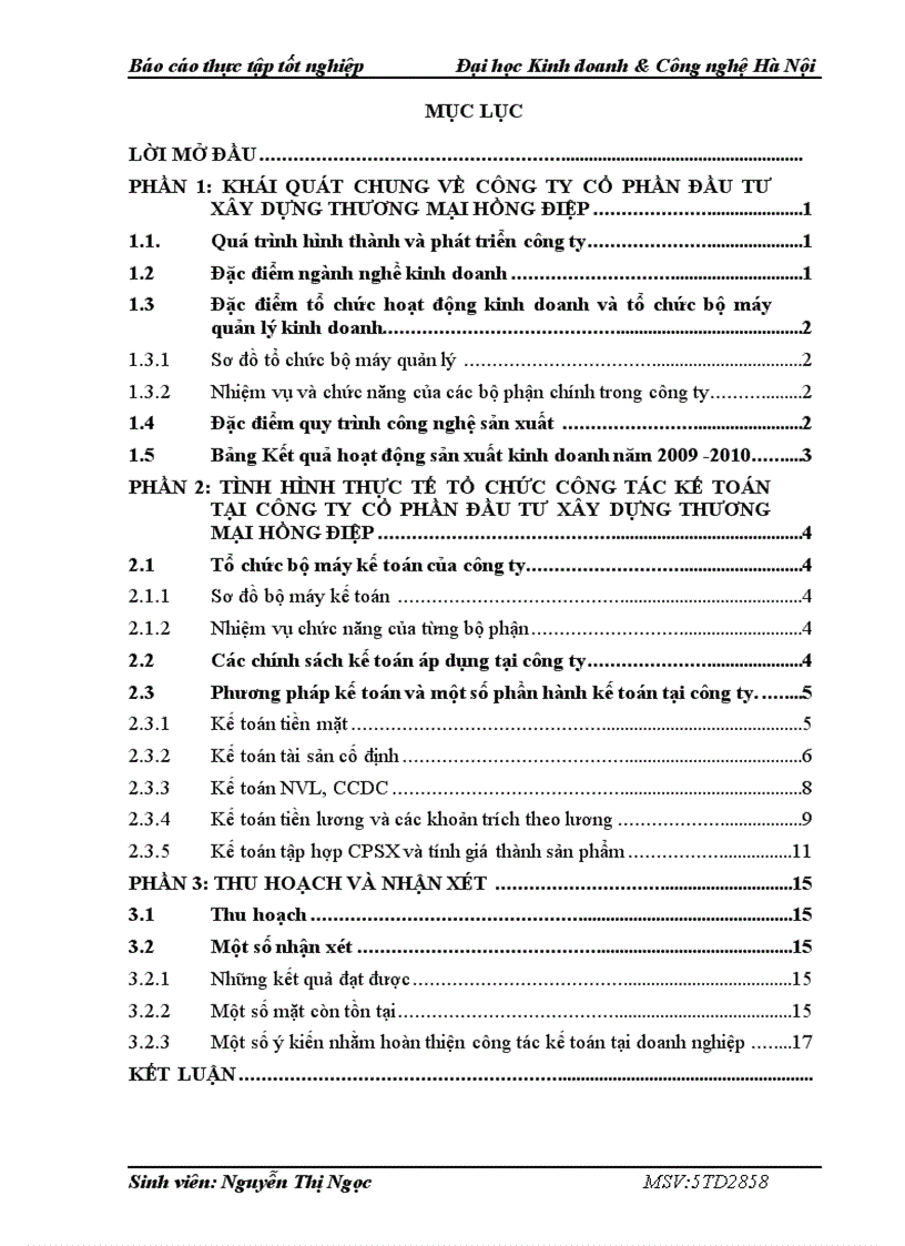 image for page Thực trạng công tác kế toán Công ty cổ phần Đầu tư Xây dựng Thương mại Hồng Điệp