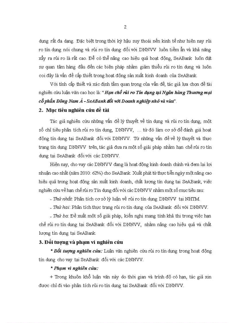 image for page Hạn chế rủi ro Tín dụng tại Ngân hàng Thương mại cổ phần Đông Nam Á SeABank đối với Doanh nghiệp nhỏ và vừa