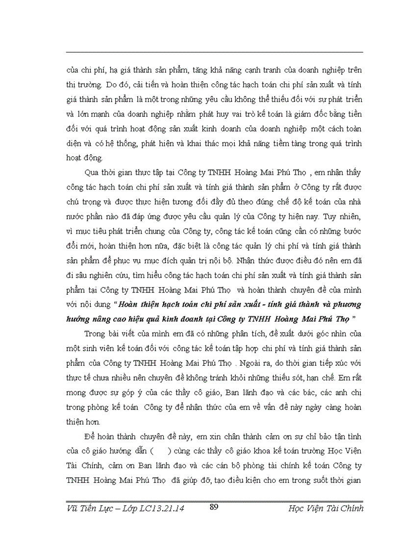 image for page Tập hợp chi phí sản xuất và tính giá thành sản phẩm Công ty TNHH Hoàng Mai Phú Thọ