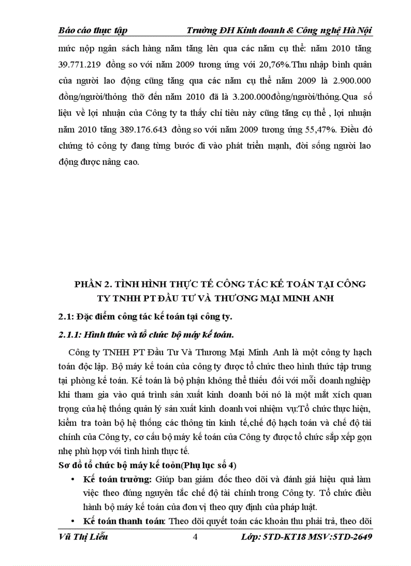 image for page Tình hình tổ chức bộ máy kế toán và công tác kế toán tại Công ty TNHH PT Đầu Tư Và Thương Mại Minh Anh