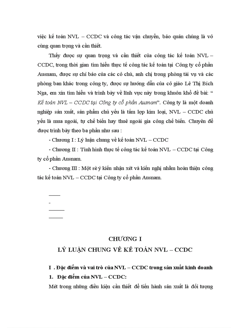 image for page Kế toán NVL CCDC tại Công ty cổ phần Ausnam