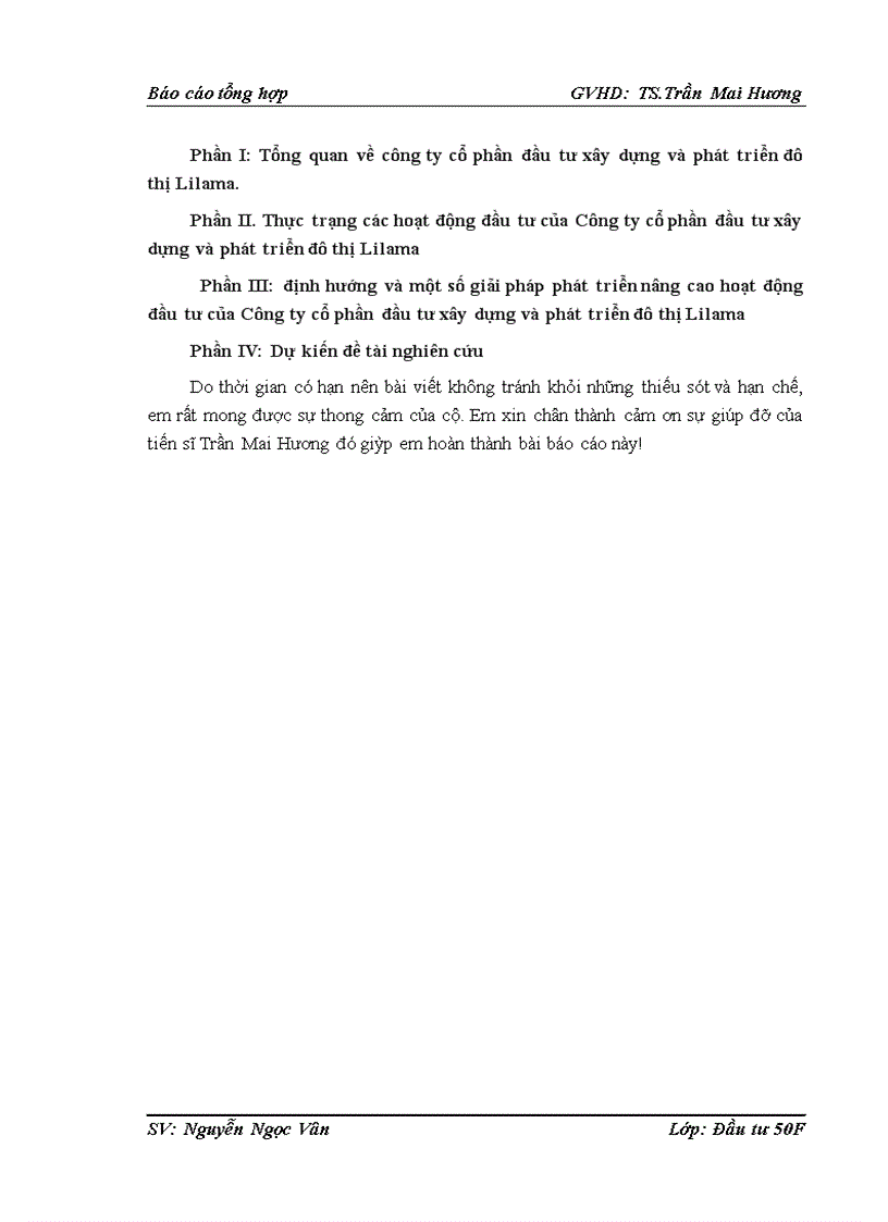 image for page Thực trạng các hoạt động đầu tư của Công ty cổ phần đầu tư xây dựng và phát triển đô thị Lilama