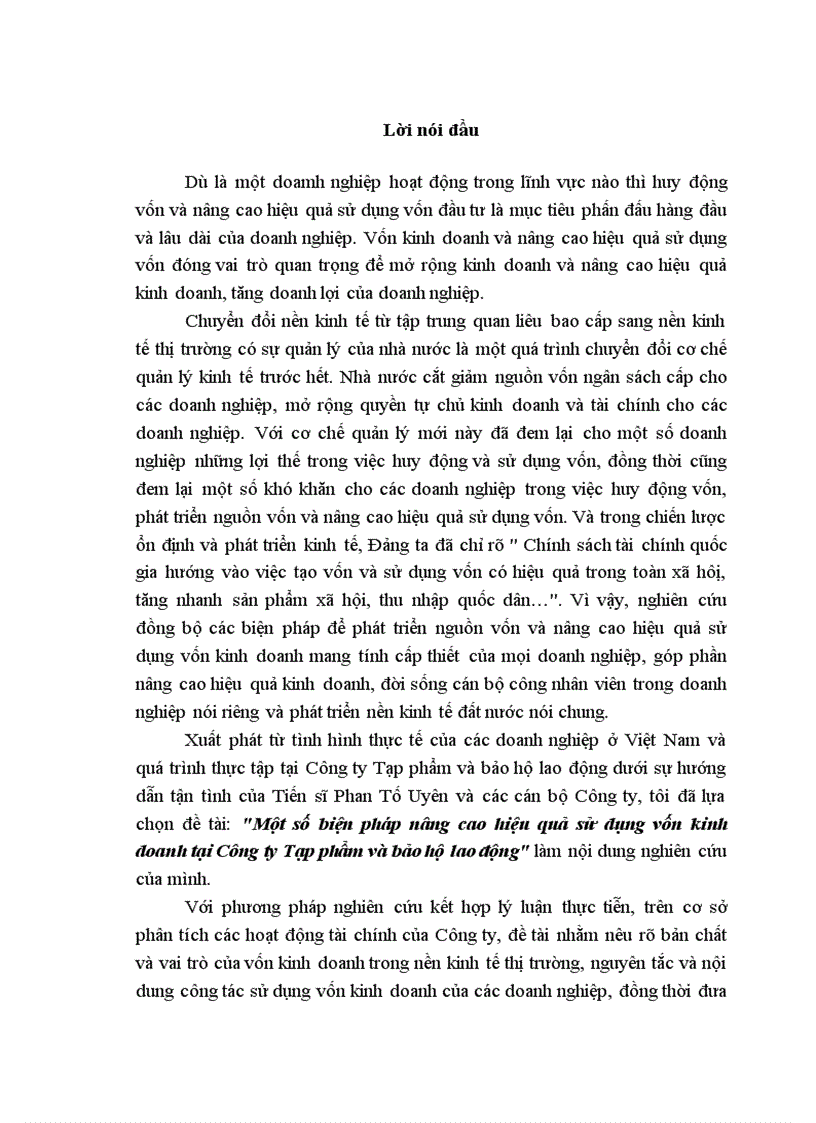 image for page Một số biện pháp nâng cao hiệu quả sử dụng vốn kinh doanh tại Công ty Tạp phẩm và bảo hộ lao động