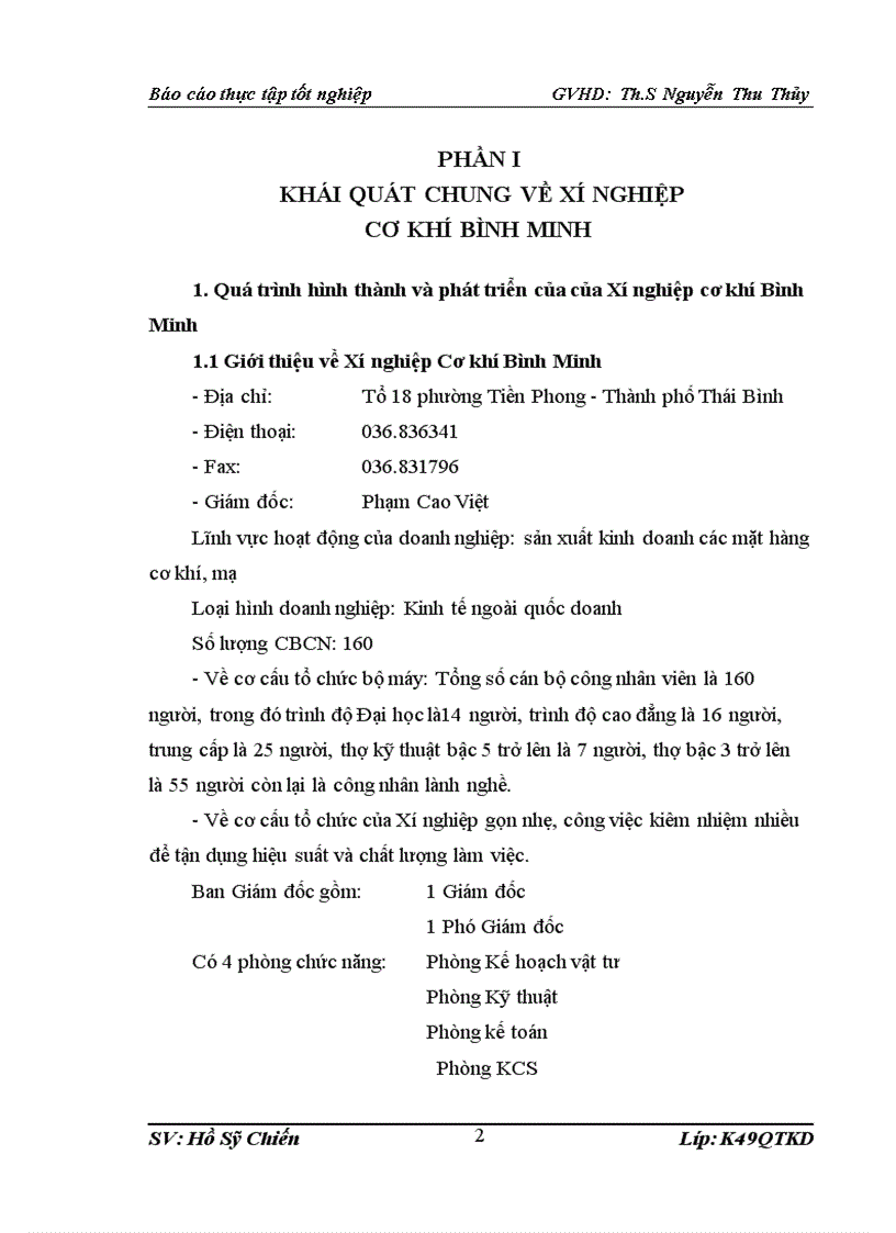 image for page Đánh giá các hoạt động quản trị Xí nghiệp cơ khí Bình Minh