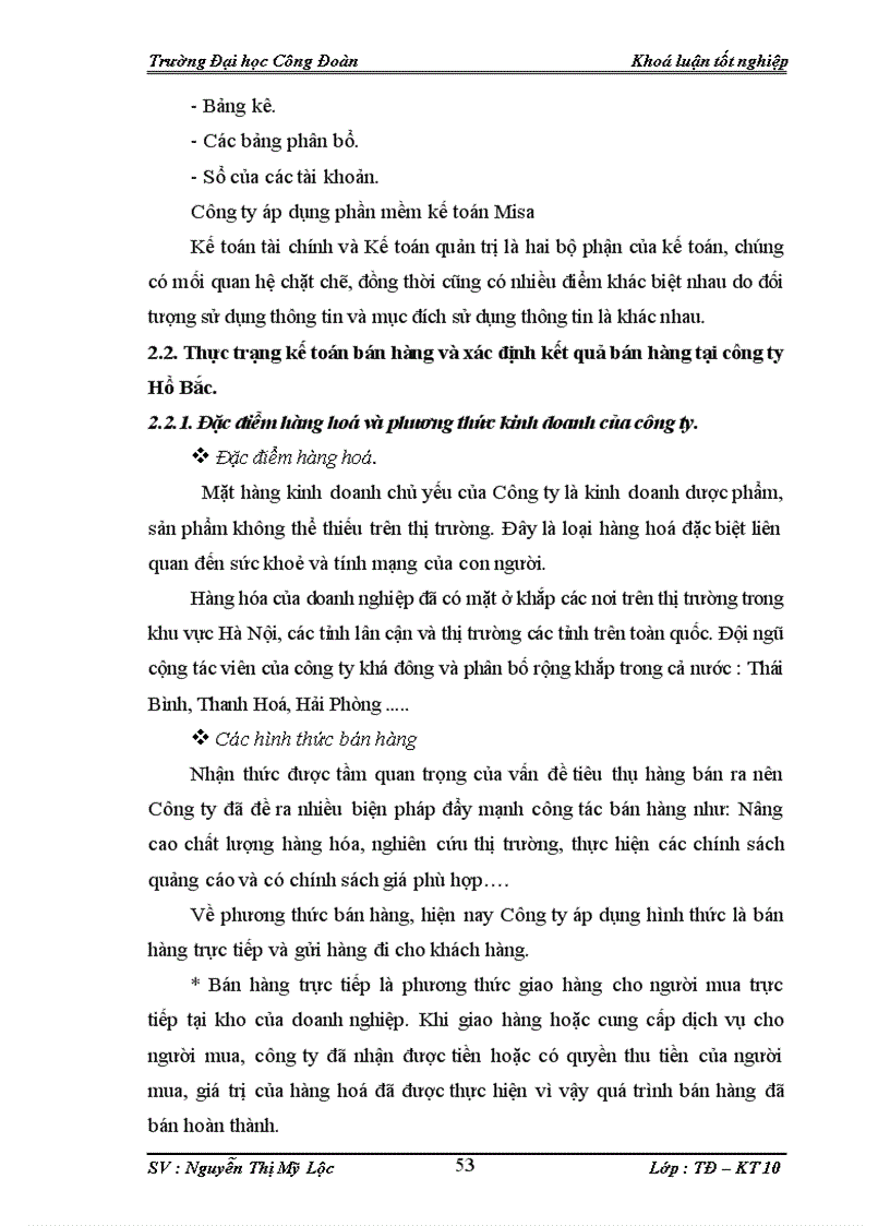 image for page Tổ chức kế toán bán hàng và xác định kết quả bán hàng tại Công ty TNHH Hồ Bắc