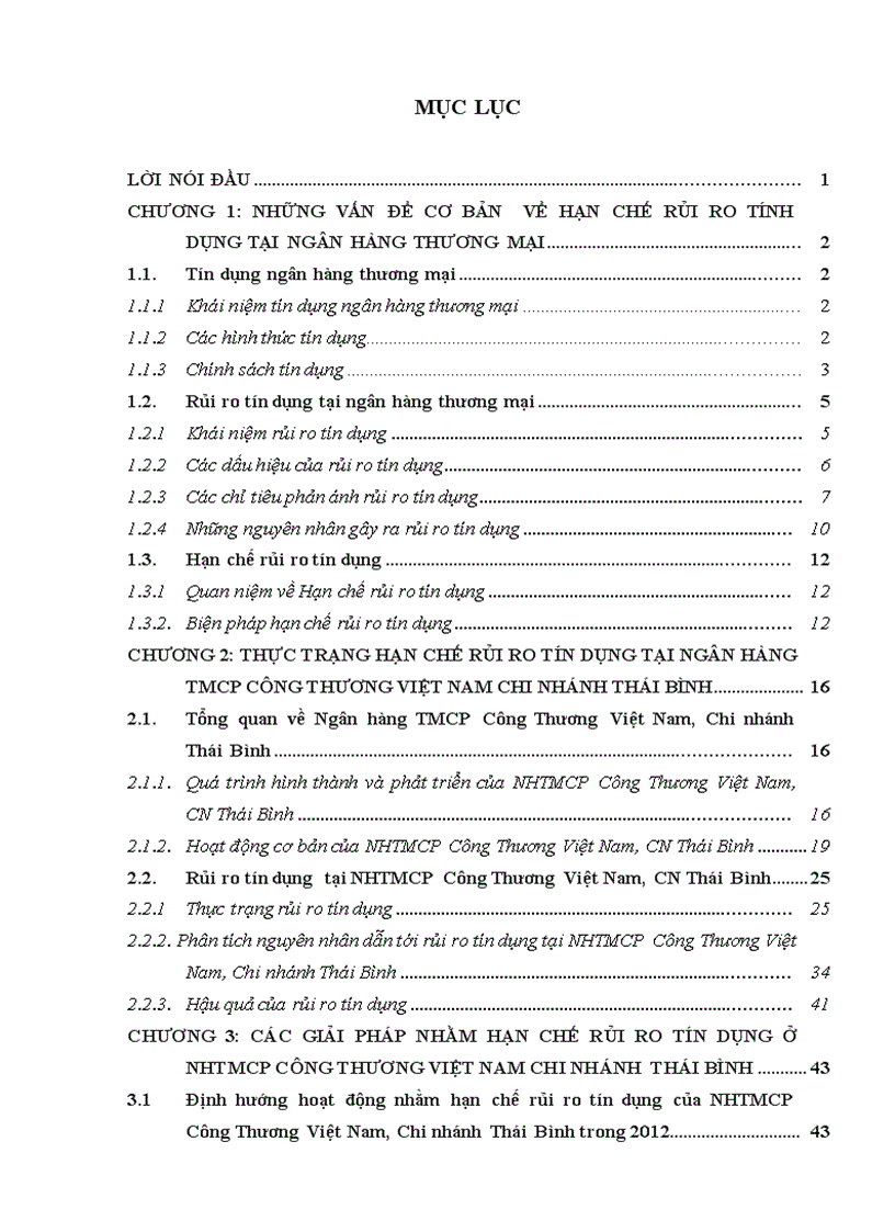 image for page Giải pháp hạn chế rủi ro tín dụng tại Ngân hàng TMCP Công Thương Việt Nam Chi nhánh Thái Bình 5
