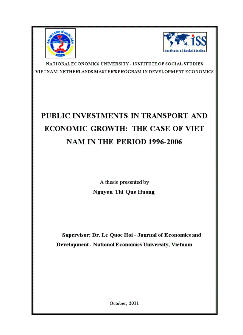 Public investments in transport and economic growth the case of viet nam in the period 1996 2006