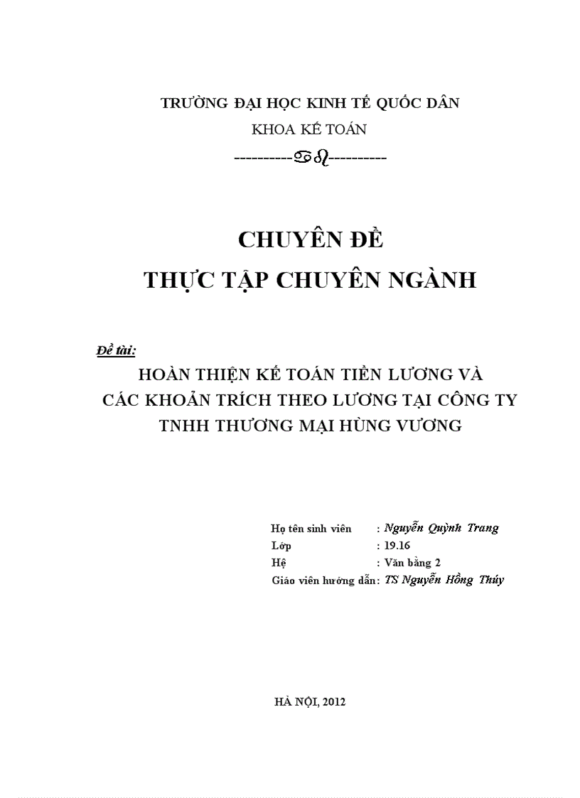 image for page Hoàn thiện kế toán tiền lương và các khoản trích theo lương tại TNHH Thương mại Hùng Vương