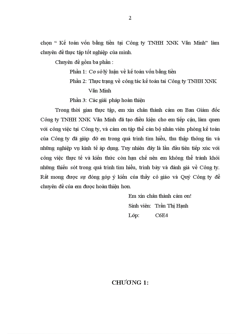 image for page Kế toán vốn bằng tiền tại Công ty TNHH XNK Văn Minh