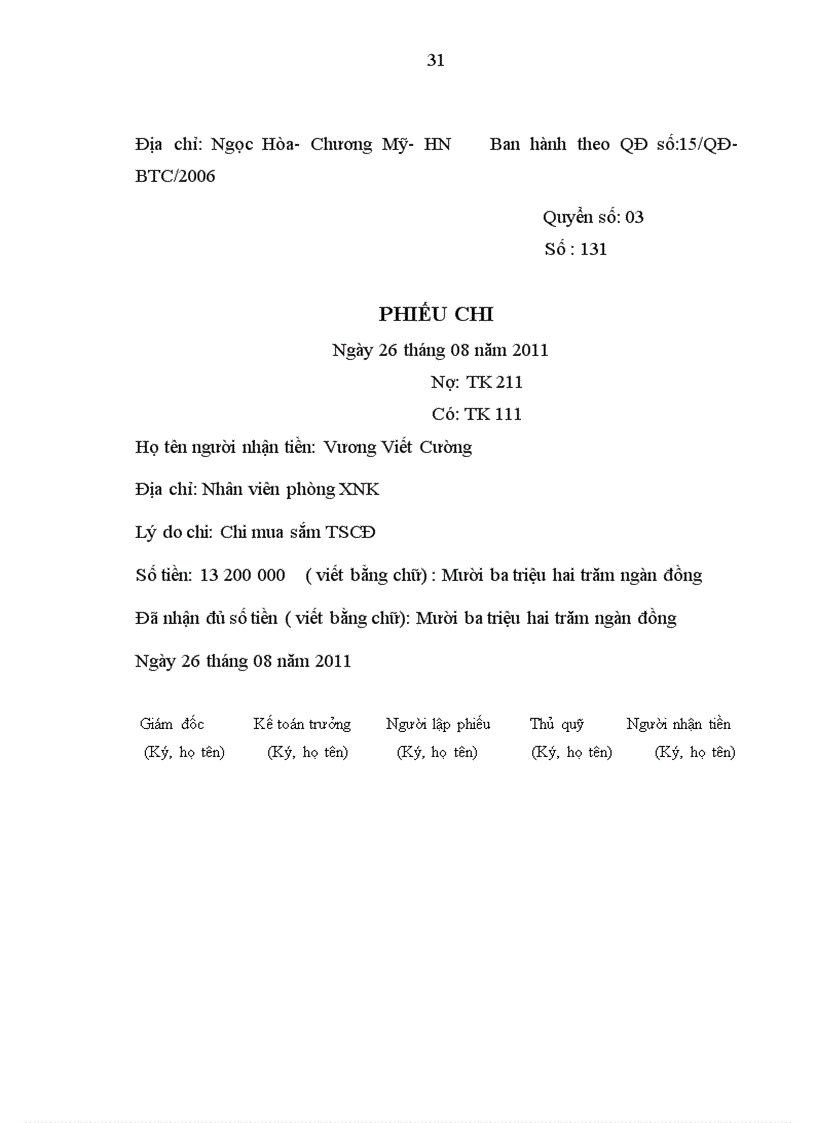 image for page Kế toán vốn bằng tiền tại Công ty TNHH XNK Văn Minh