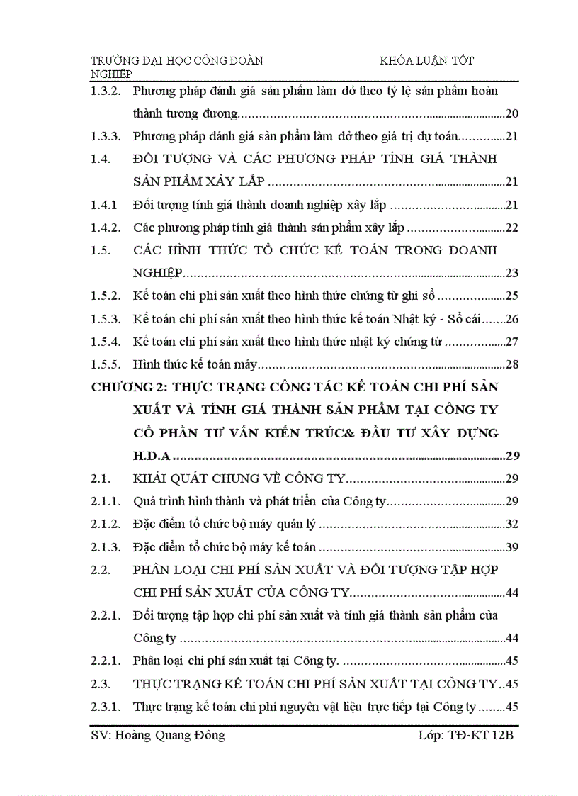 Hoàn thiện kế toán chi phí sản xuất và tính giá thành sản phẩm tại Công ty Cổ phần tư vấn kiến trúc đầu tư xây dựng H D A