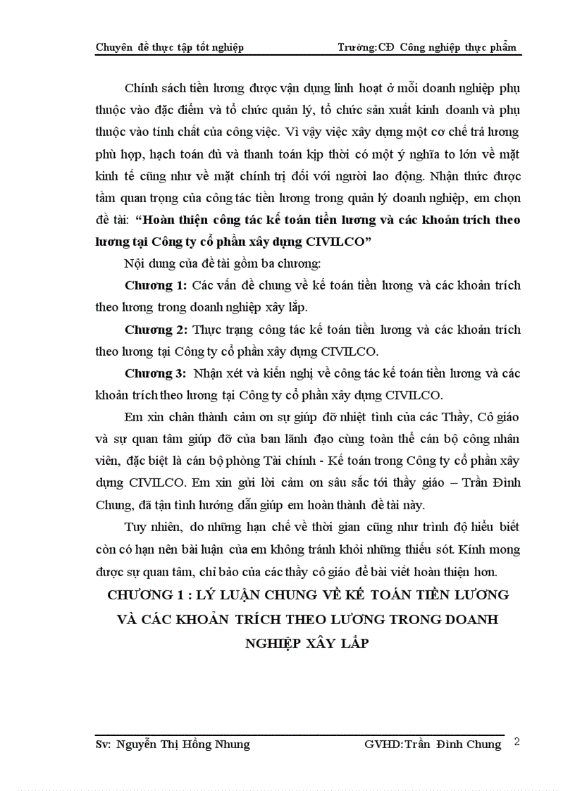 Hoàn thiện công tác kế toán tiền lương và các khoản trích theo lương tại Công ty cổ phần xây dựng CIVILCO