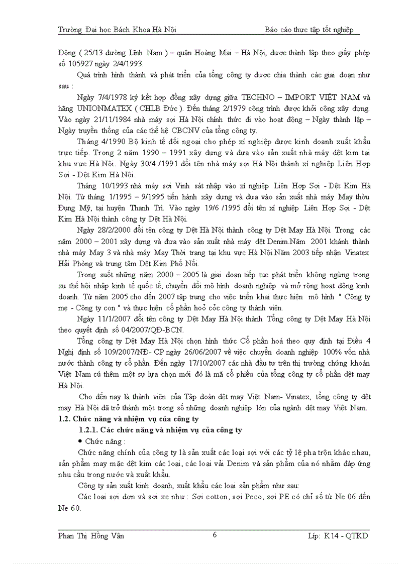 image for page Báo cáo thực tập tốt nghiệp tại Công ty Cổ Phần Dệt may Hà Nội