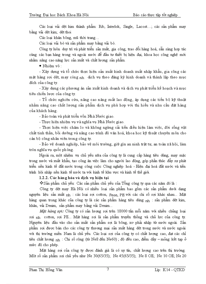 image for page Báo cáo thực tập tốt nghiệp tại Công ty Cổ Phần Dệt may Hà Nội