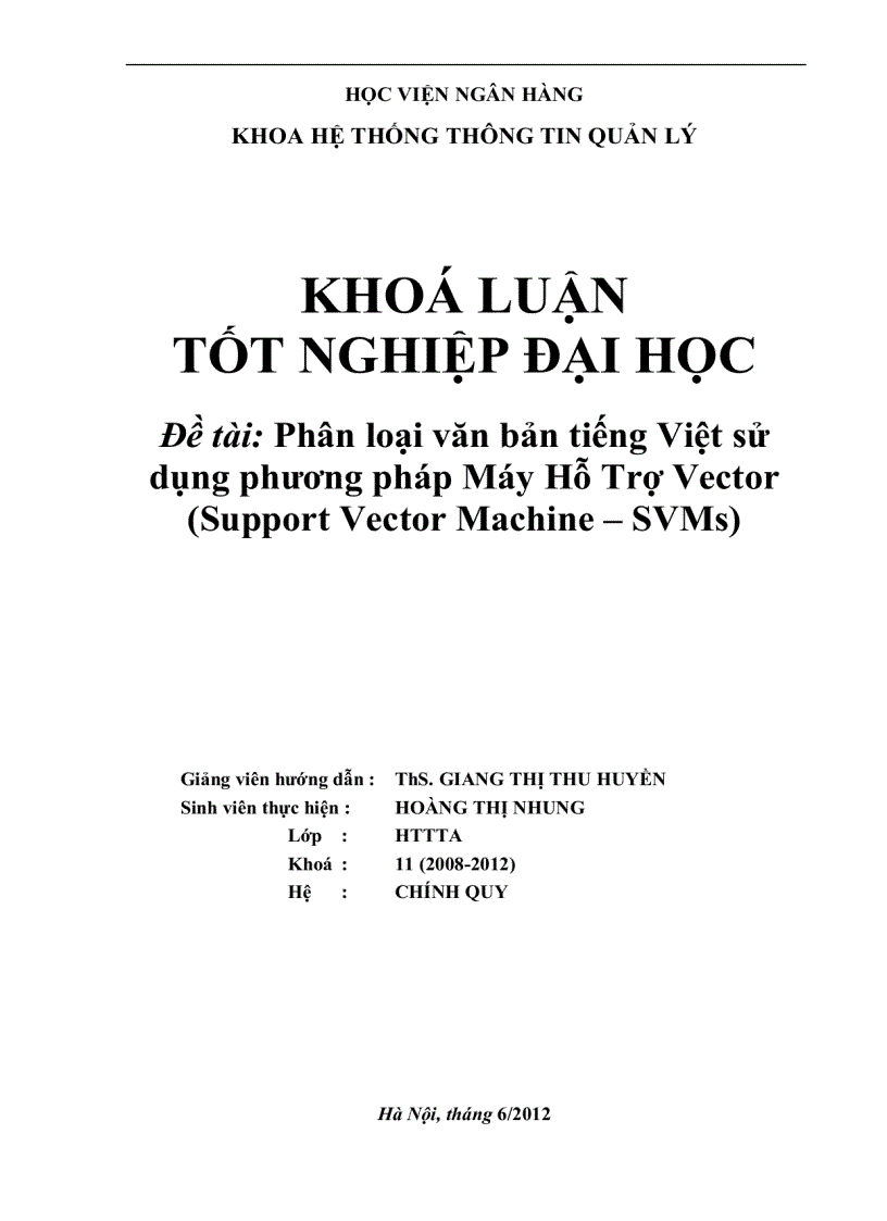 Phân loại văn bản tiếng Việt sử dụng phương pháp Máy Hỗ Trợ Vector Support Vector Machine SVMs