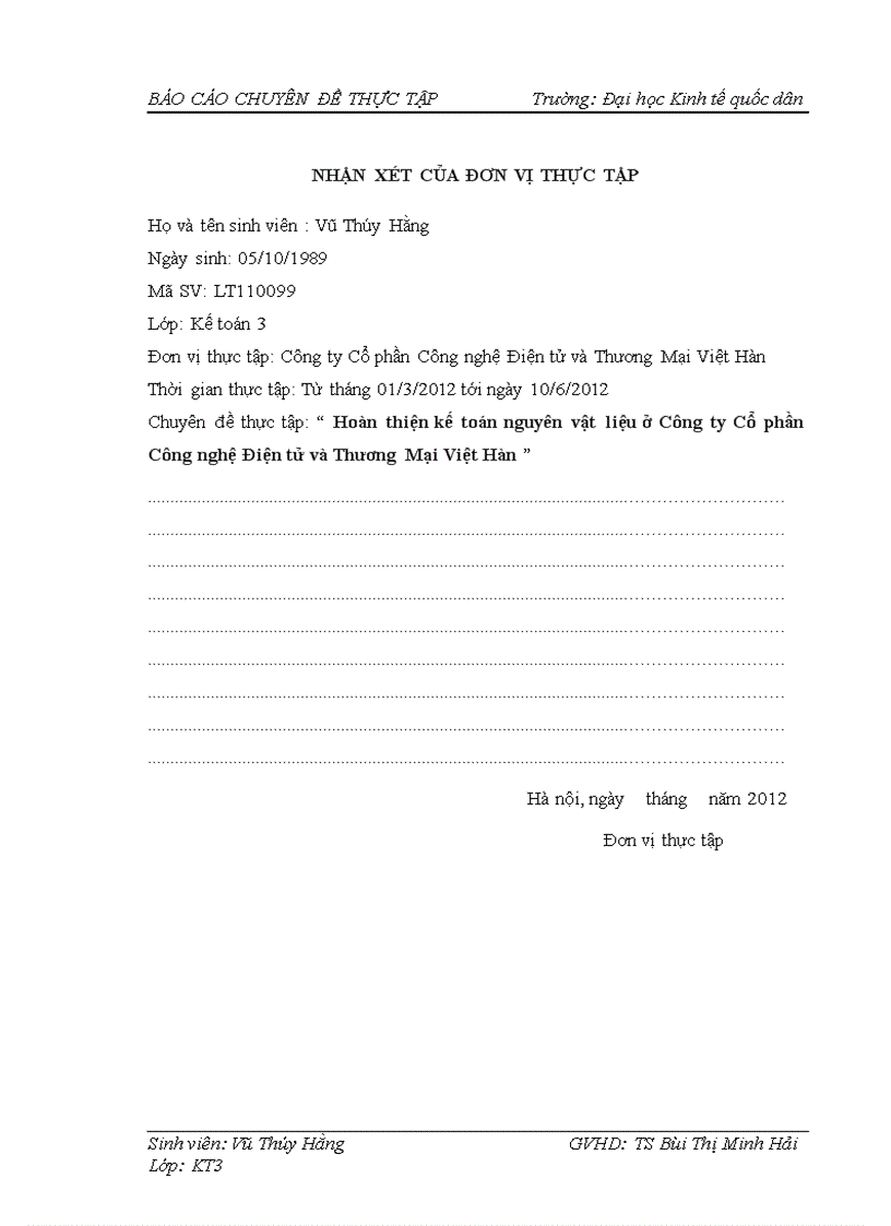 image for page Hoàn thiện kế toán nguyên vật liệu ở Công ty Cổ phần Công nghệ Điện tử và Thương mại Việt Hàn 1