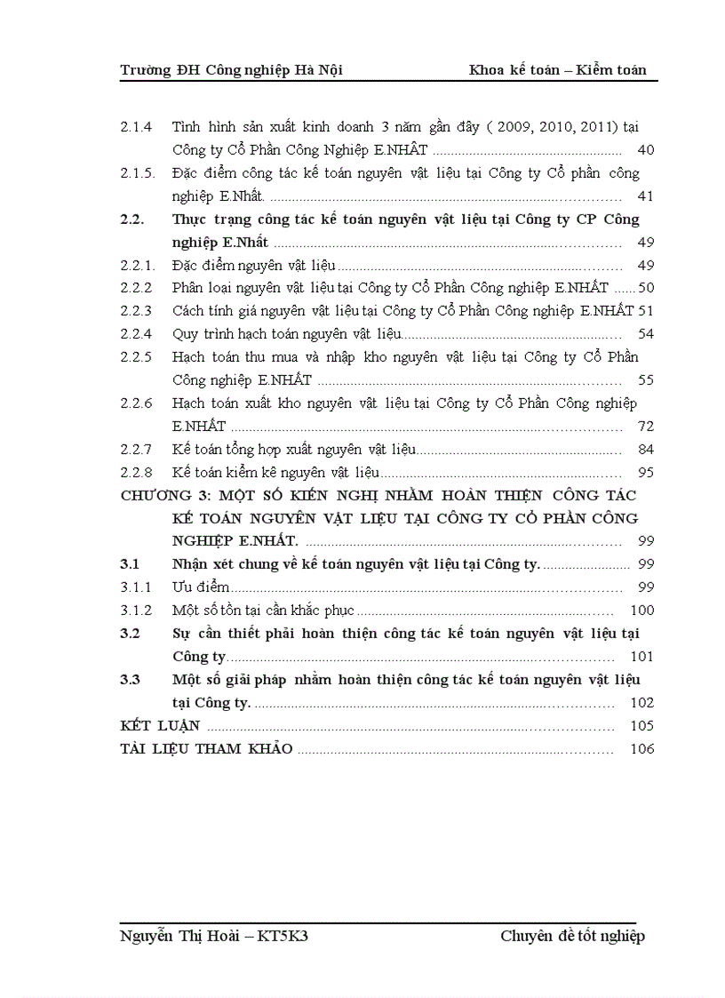 Một số kiến nghị nhằm hoàn thiện công tác kế toán nguyên vật liệu tại Công ty Cổ Phần Công nghiệp E NHẤT