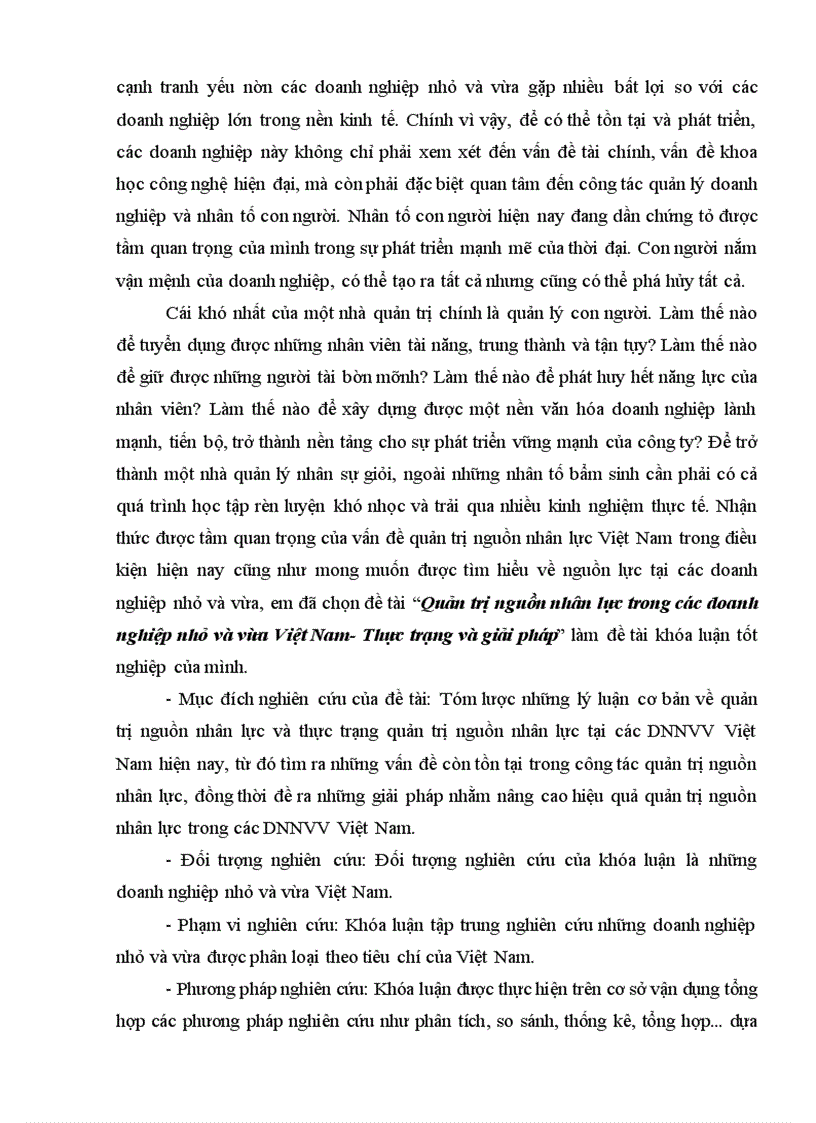 Quản trị nguồn nhân lực trong các doanh nghiệp nhỏ và vừa Việt Nam Thực trạng và giải pháp 1