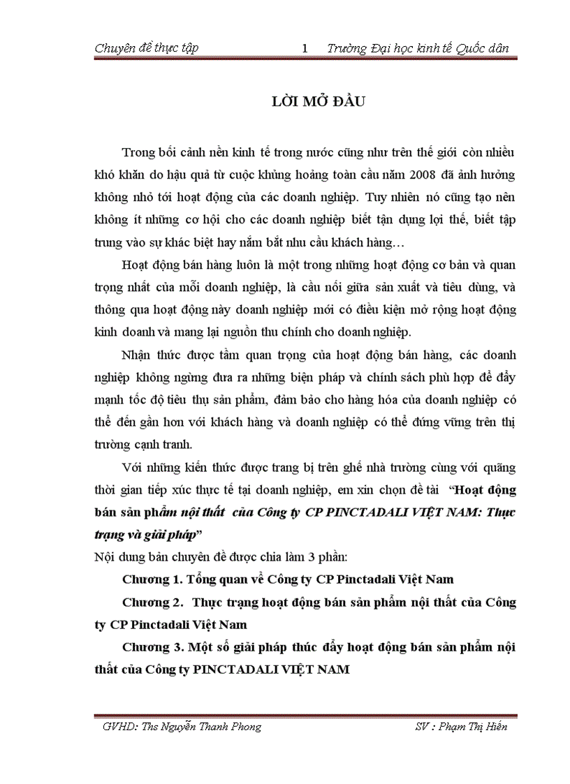 Hoạt động bán sản phẩm nội thất của Công ty CP PINCTADALI VIỆT NAM Thực trạng và giải pháp