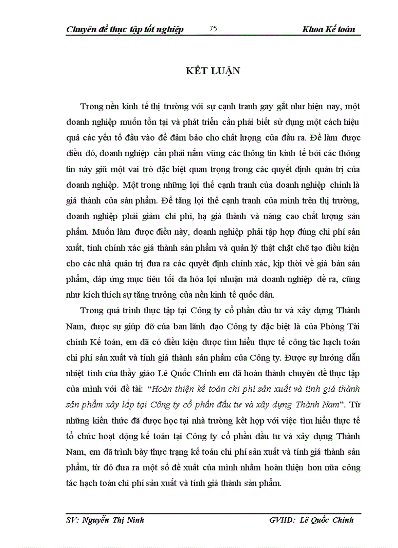image for page Hoàn thiện kế toán chi phí sản xuất và tính giá thành sản phẩm xây lắp tại Công ty cổ phần đầu tư và xây dựng Thành Nam