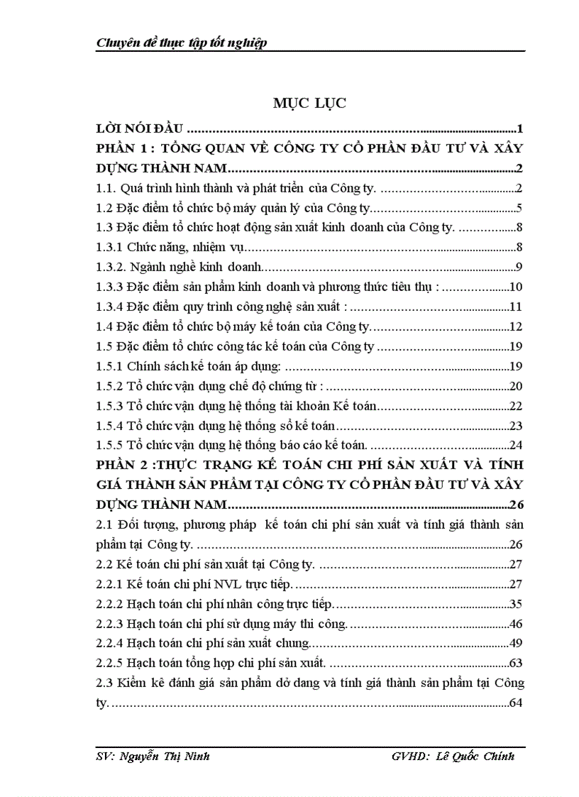 image for page Hoàn thiện kế toán chi phí sản xuất và tính giá thành sản phẩm xây lắp tại Công ty cổ phần đầu tư và xây dựng Thành Nam
