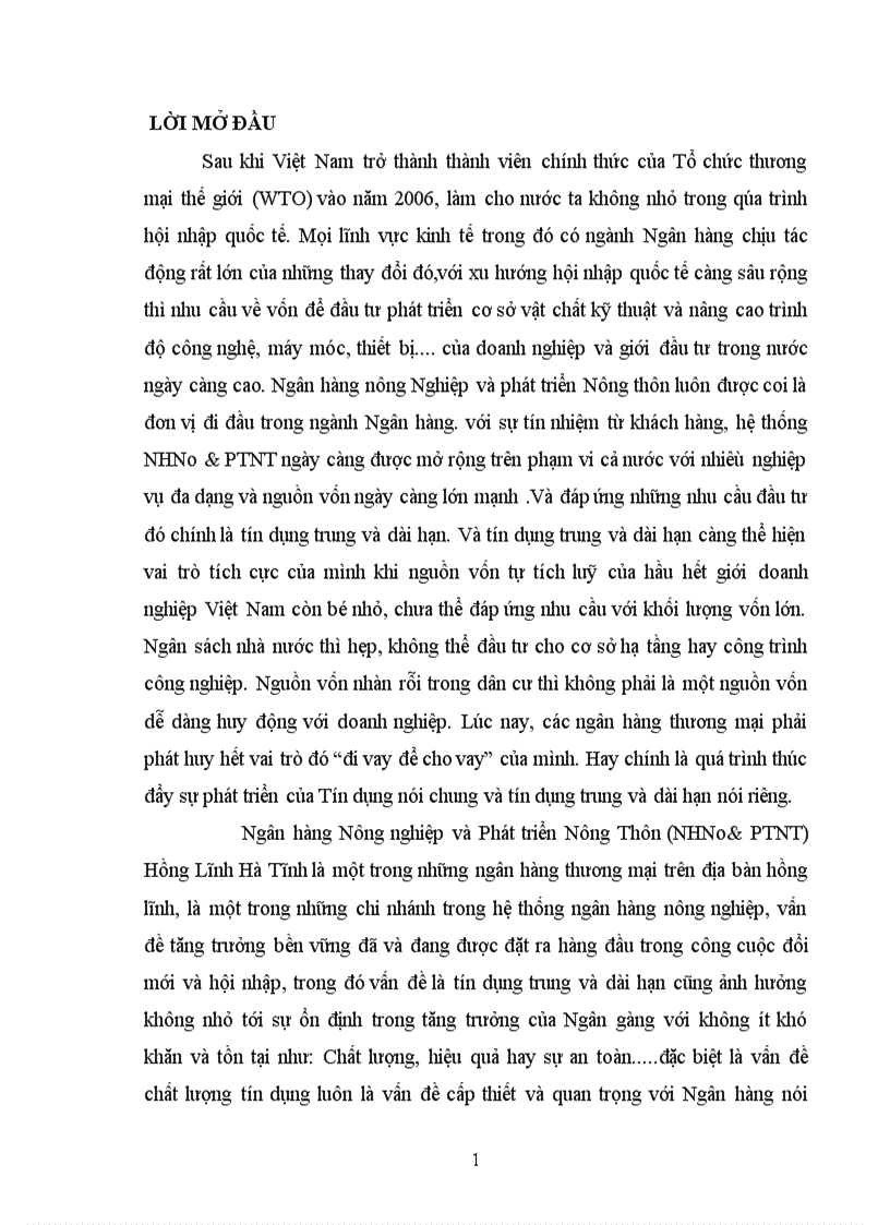 image for page Nâng cao chất lượng tín dụng trung và dài hạn tại ngân hàng nông nghiệp và phát triển nông thôn chi nhánh Hồng Lĩnh Hà Tĩnh