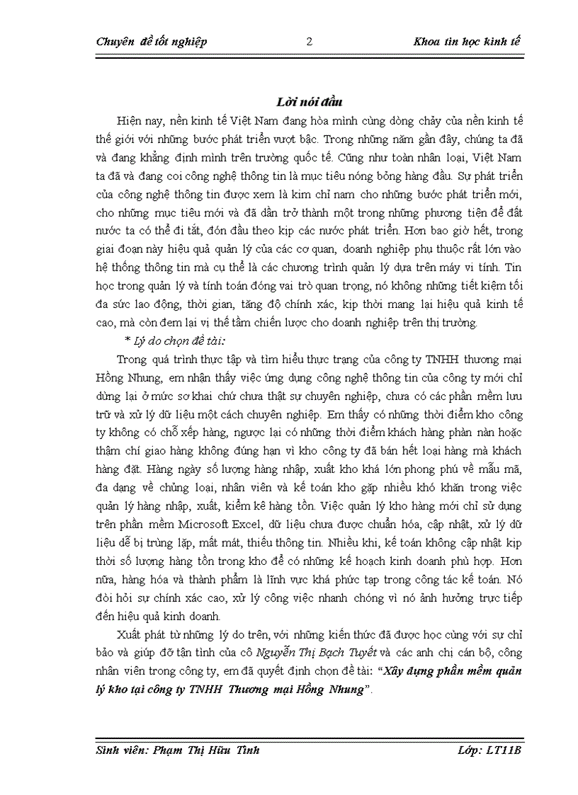 image for page Xây dựng phần mềm quản lý kho tại công ty TNHH Thương mại Hồng Nhung