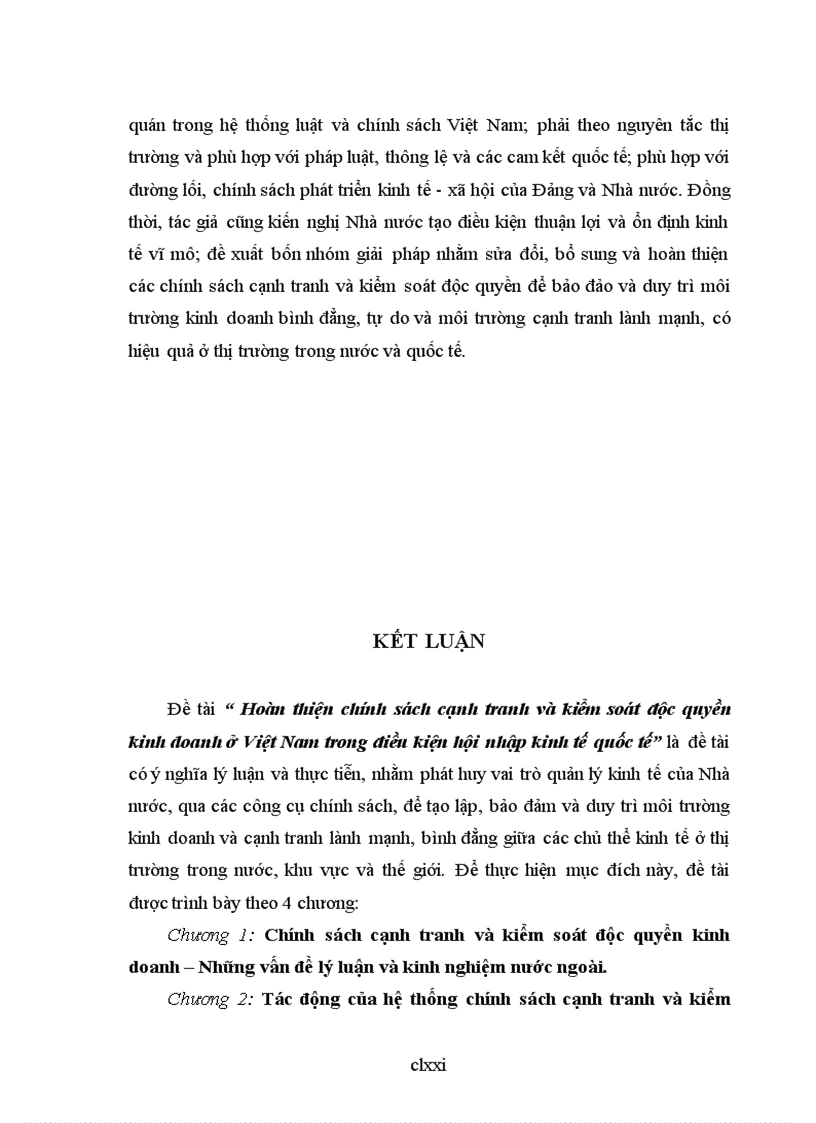 image for page Hoàn thiện chính sách cạnh tranh và kiểm soát độc quyền kinh doanh ở việt nam trong điều kiện hội nhập kinh tế quốc tế