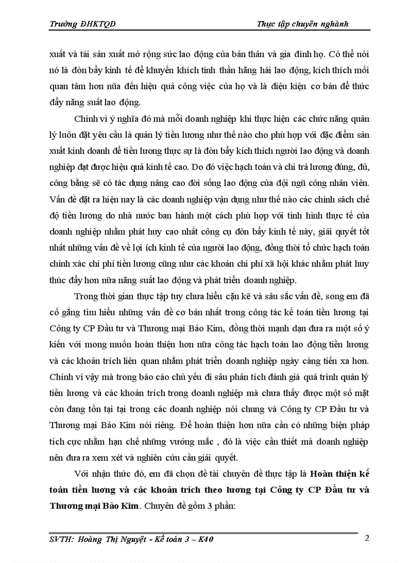 Thực trạng kế toán tiền lương và các khoản trích theo lương tại công ty cp đầu tư và thương mại bảo kim